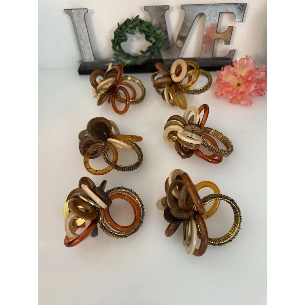 Vintage Set‎ of 6 Bodrum Interlink Napkin Rings Mid Century Modern Table Decor